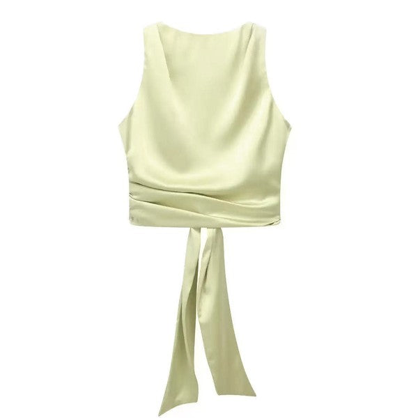 Satin Sleeveless Backless Top
