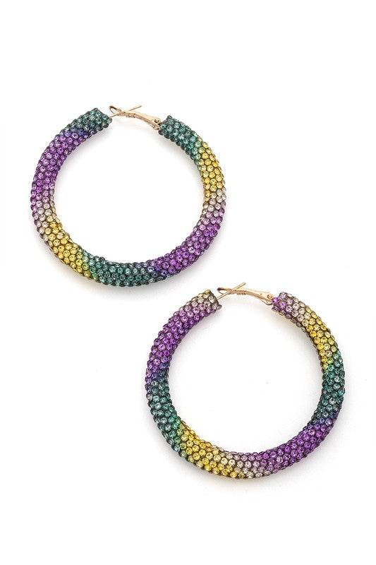 Mardi Gras Crystal Fashion Hoop Earrings