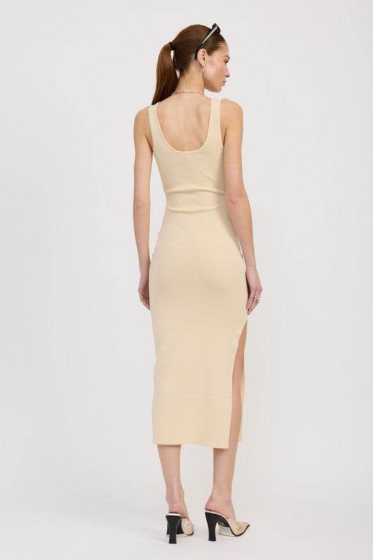 FRONT KNOT MIDI DRESS WITH CUTOUT