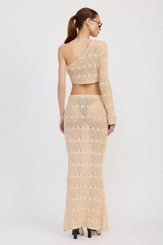 CROCHET MAXI SKIRT WITH WAIST DRAWSTRINGS