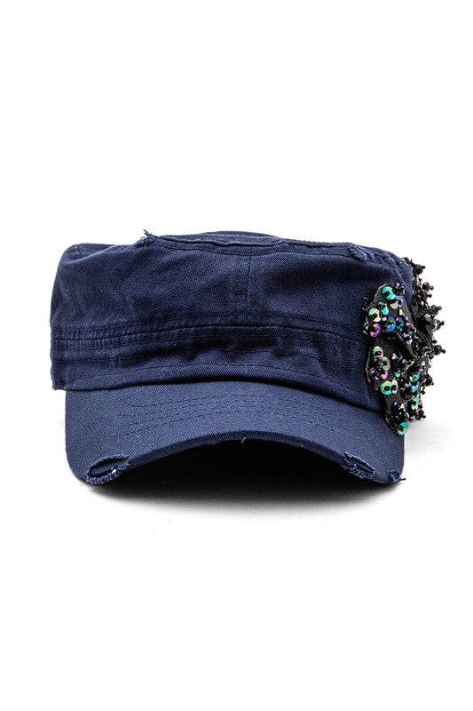 Beaded Butterfly Statement Cadet Hat