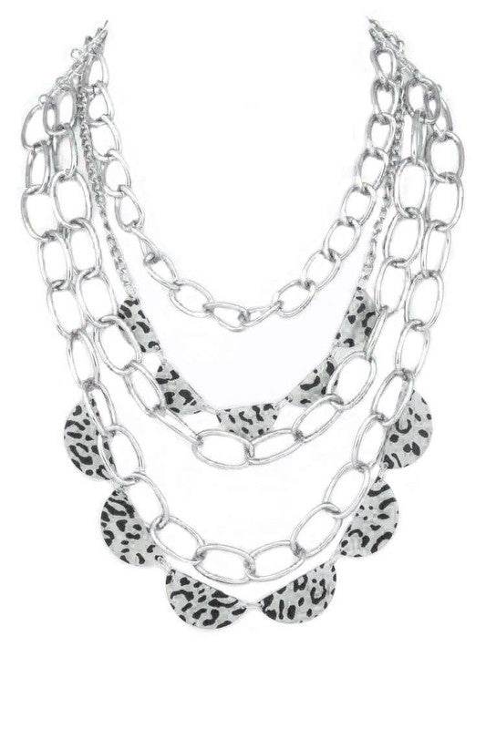 Statement Animal Printed Layered Chain Necklace