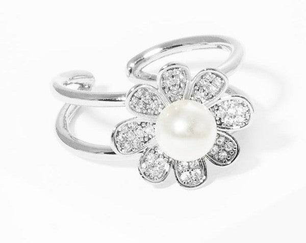 White Gold Dipped CZ Flower Acrylic Pearl