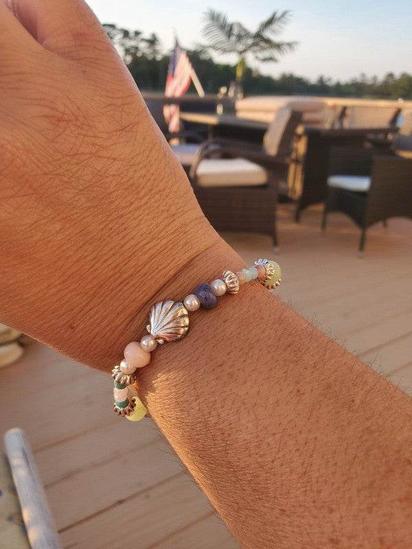 Shell Bracelet Summer Theme Multi Glass Bead