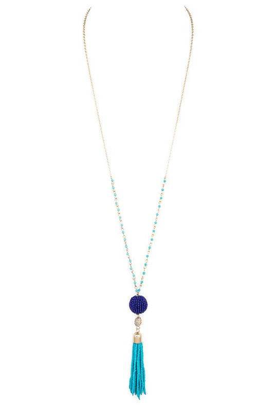 Beaded Tassel Pendant Long Necklace