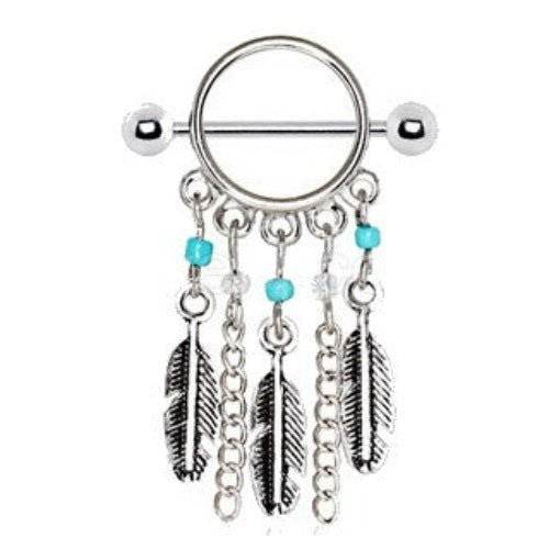 316L Surgical Steel Turquoise Beads Feather Dangle
