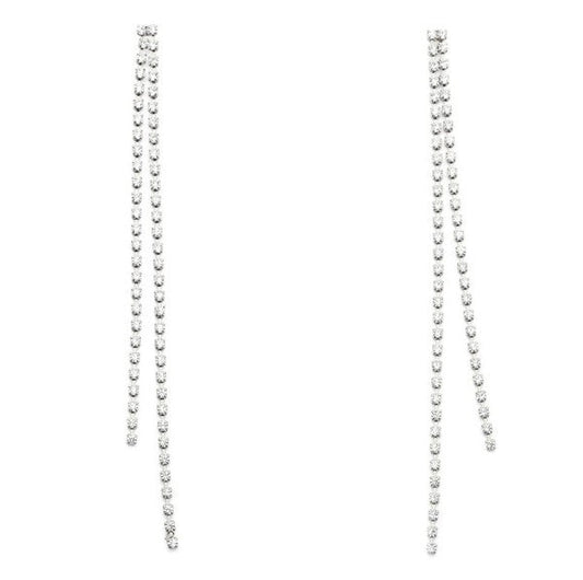 2 Lines Strand Rhinestone Tassel Earrings