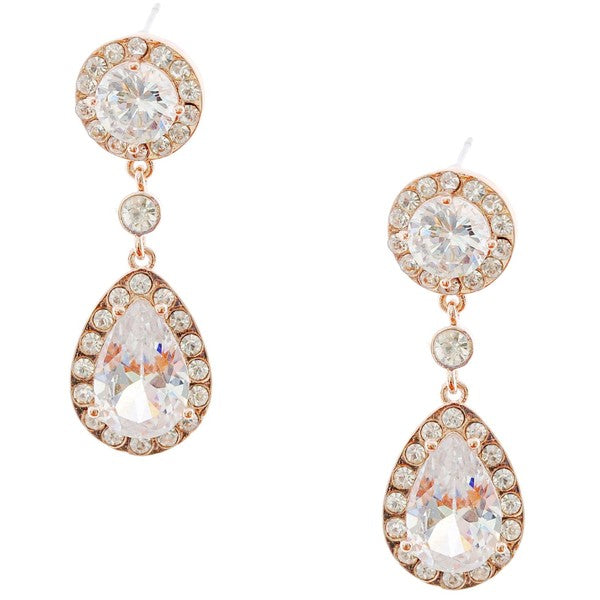 Circle Dangle Teardrop CZ Cubic Earrings