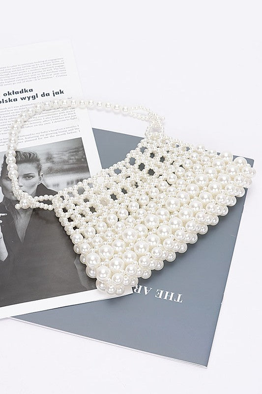 Faux Pearl Braided Shoulder Bag