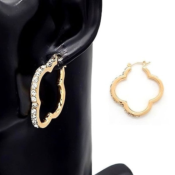 Clover Shape Outline Dangle Hoop Earrings