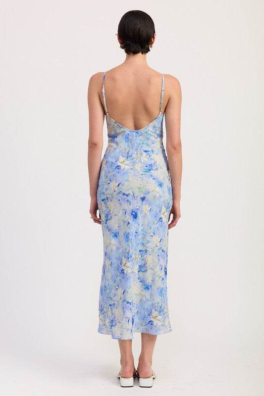 FLORAL SATIN SLIP MIDI DRESS