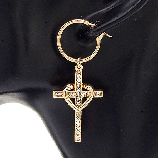 35mm Heart & Cross Baby Hoop Earrings