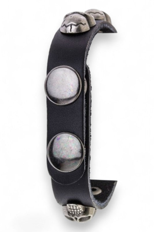 Skull Studs Leather Cuff