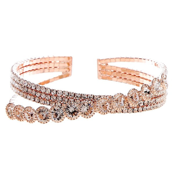 3 LInes CZ Crystal Flower Line X Cross Bracelet