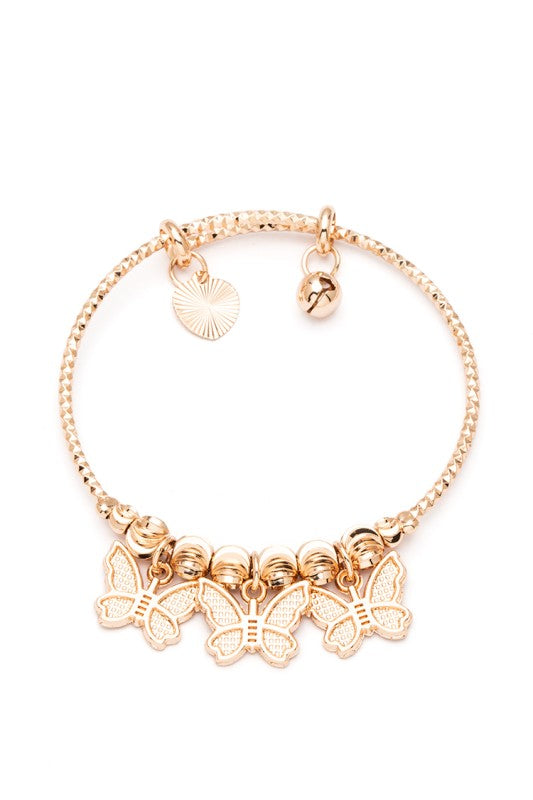 Kid Size Butterfly Charm Stainless Steel Bangle