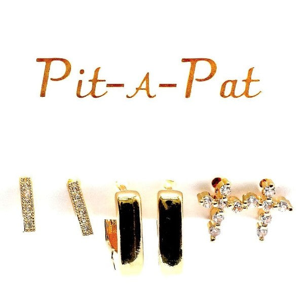 3 Pair Cross Bar Theme Mini Hoop Stud Earrings