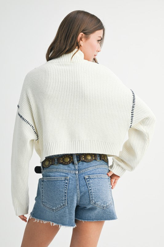 Contrast Stitch Quarter-Zip Sweater