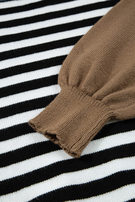 Striped Colorblock Patchwork Long Sleeve Sweater