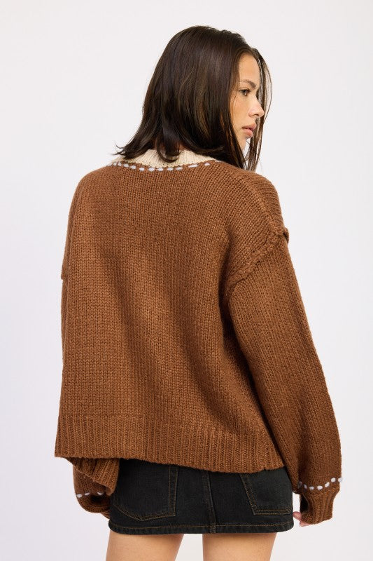 BUTTON DOWN CONTRASTED CARDIGAN