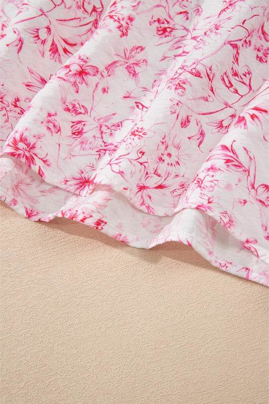 Viscose Floral Ruffle Short Sleeve Bow Back Blouse