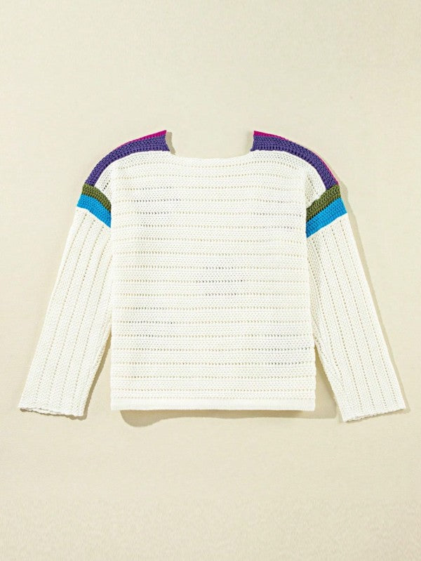 Cotton Eyelet Boho Floral Knit Sweater