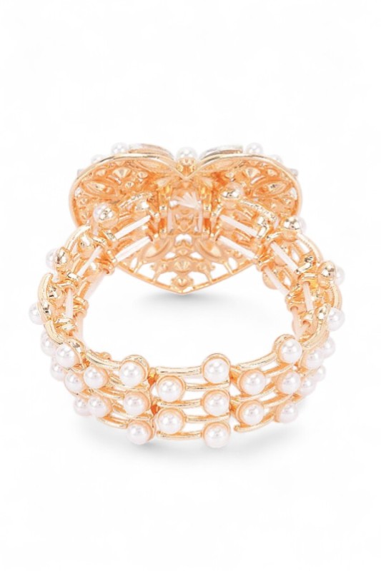 Bejewel Statement Rhinestone Pearl Heart Bracelet