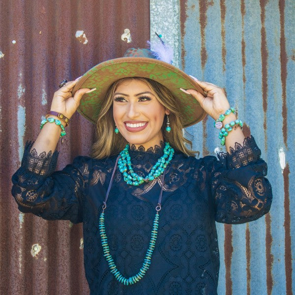 Western Blue Turquoise w/ Silver Bead Drop Earring