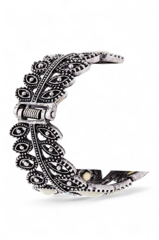Crystal Leaf Statement Hinged Bangle