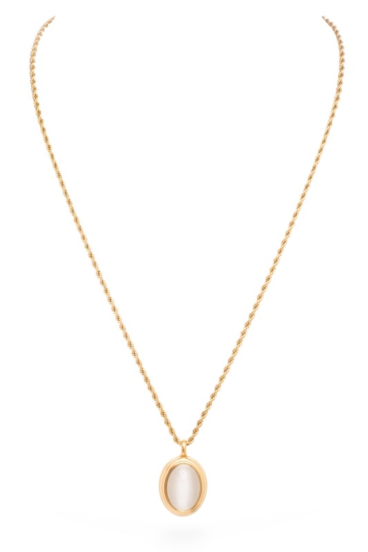 Opal Stone Pendant Stainless Steel Necklae