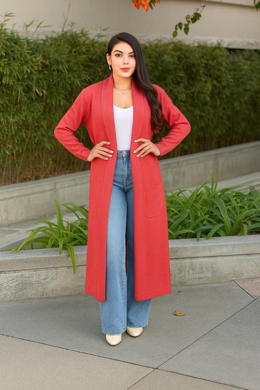 Clover Fine Knit Midi Cardi Cardigan with Pockets