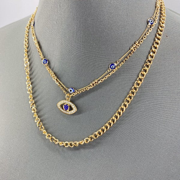 Multi Layered Chain Necklace Evil Eye Pendant