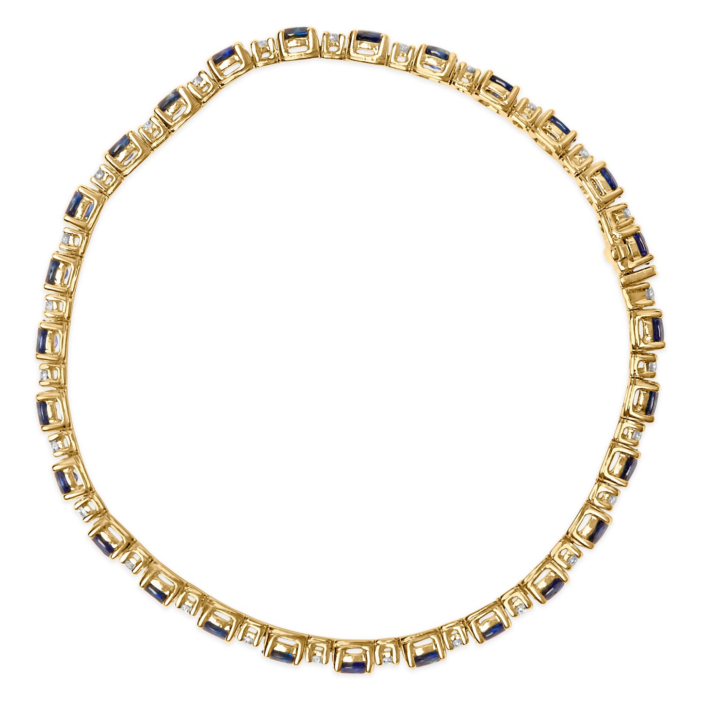 18K Yellow Gold 3/4 Cttw Diamond and 5 1/3 Cttw Oval Blue Sapphire Alternating Link Bracelet (G-H Color, VS1-VS2 Clarity) - 7.25" Inches