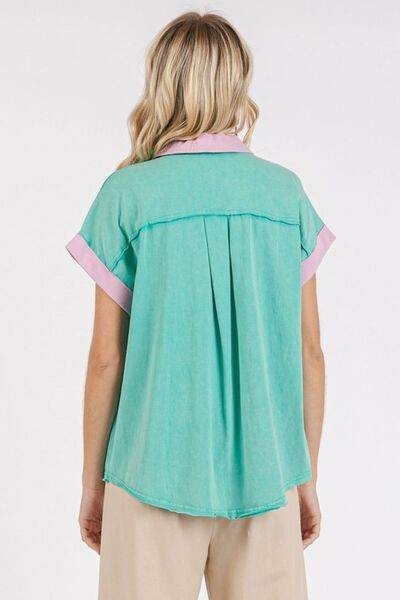 Mittoshop Color Block Henley Short Sleeve Polo Shirt