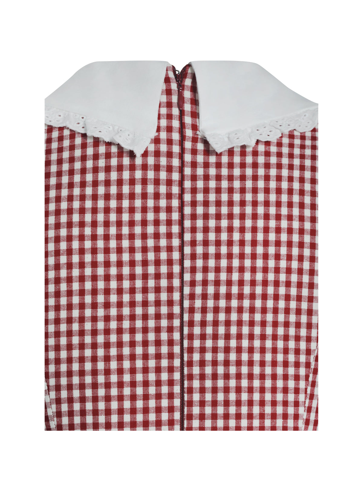 Nala Red Gingham Eyelet Lace Trim Peterpan Collar Mini Dress