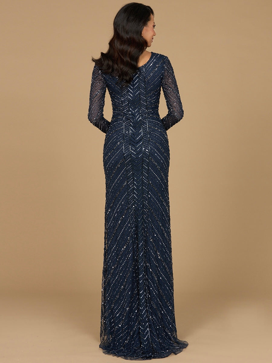 Long Sleeve Linear Focus Beaded Gown