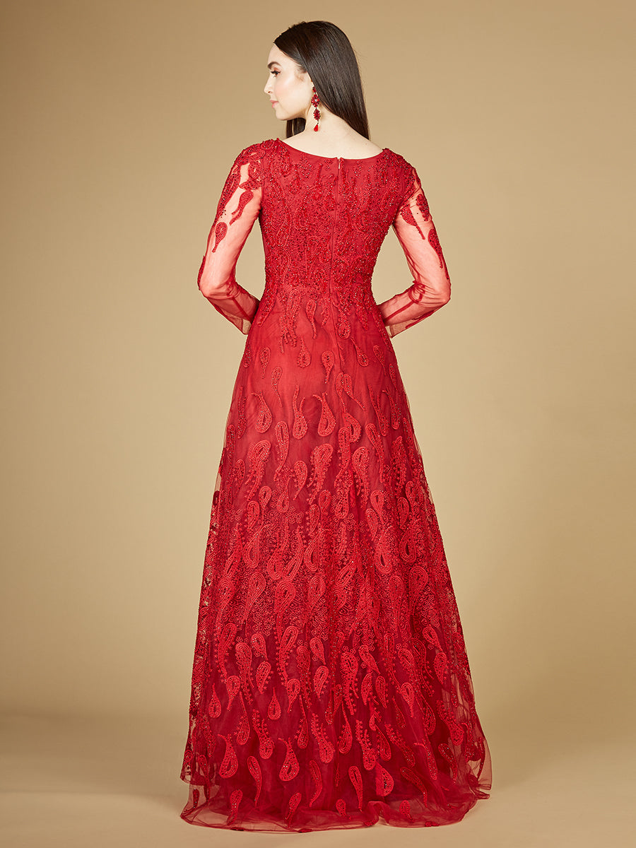 Long Sleeve V-Neck Ballgown - OUTLET