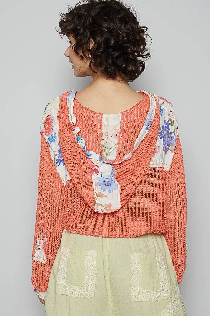 POL Vintage Washed Crochet Hoodie Jacket With Patchwork