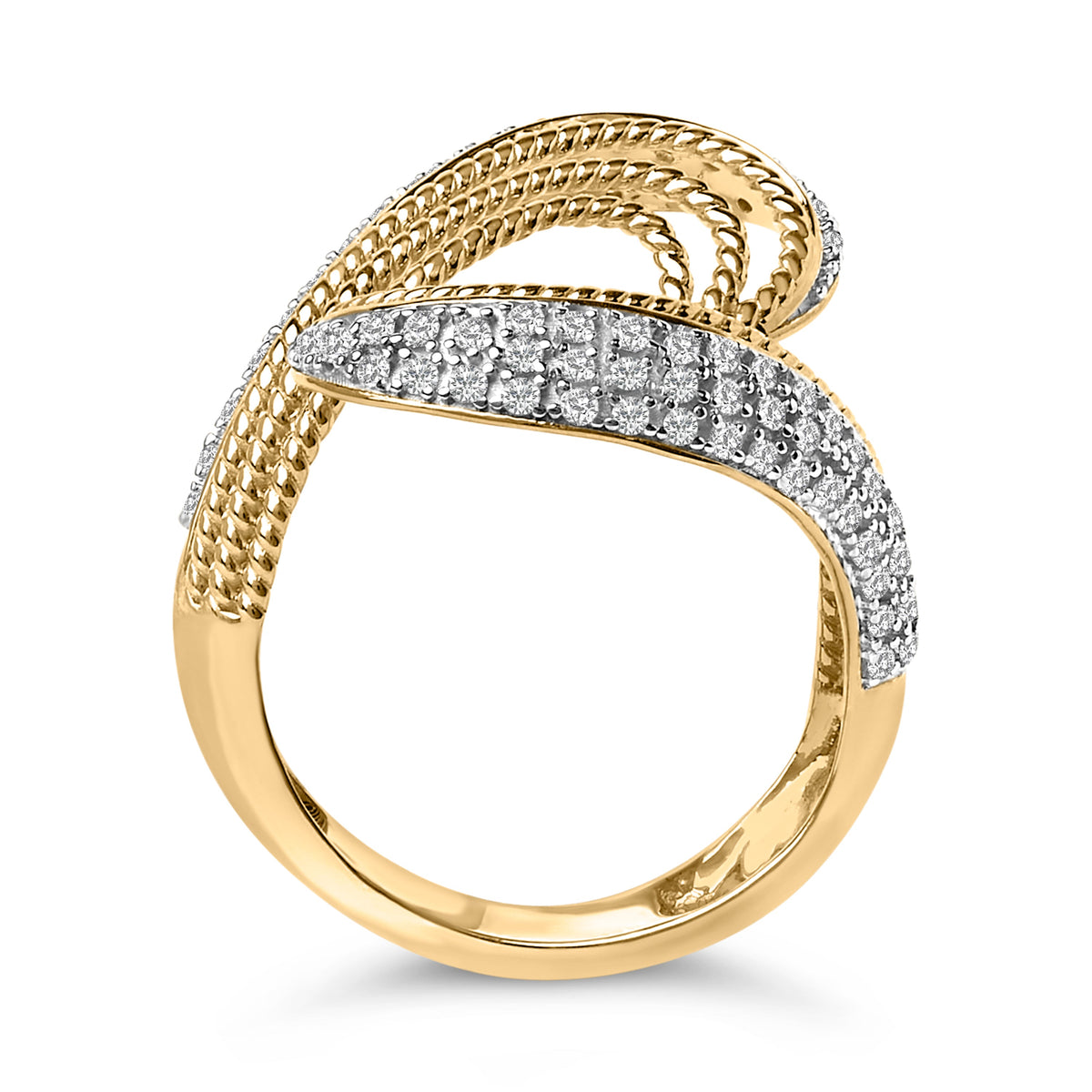 14K Yellow Gold Plated Silver 5/8 Cttw Diamond Bypass Ring Band