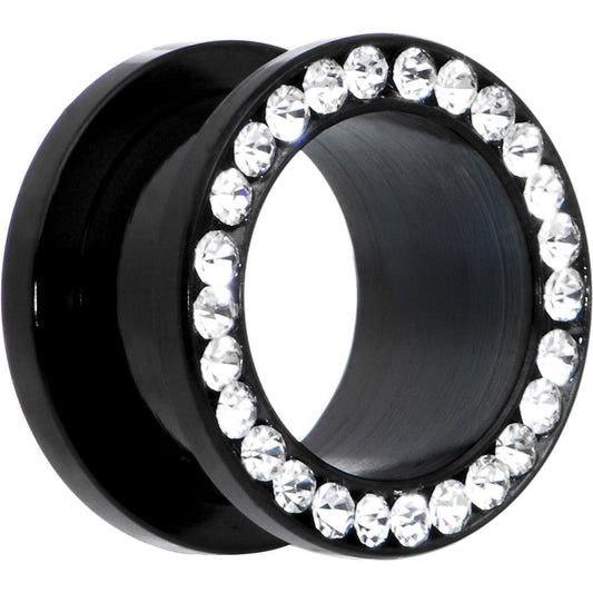 9/16 Black Anodized Titanium Clear Gem Screw Fit Tunnel Set