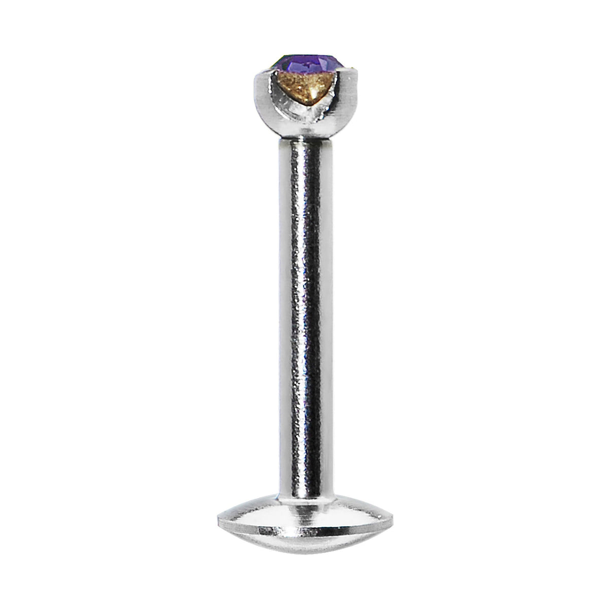 16G Purple 2mm Gem Internally Threaded Labret Monroe Tragus
