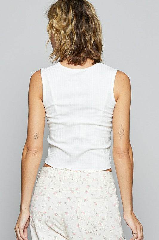 POL Eyelet Stud Detail Scoop Neck Cropped Tank