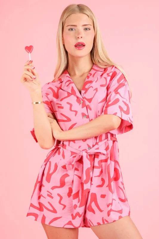VERY J Oversized Printed Button Down Resort Romper