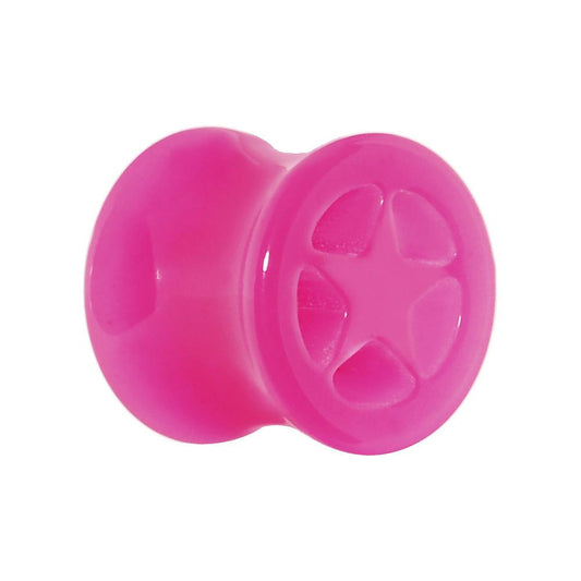 Acrylic Neon Pink Star Tunnel Plug 2G to 20mm