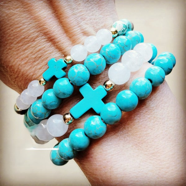 Natural Jade and Howlite Beaded Stretch Breacelet