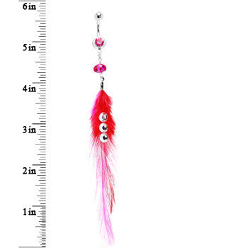 Trendsetter Pink and Red Feather Belly Ring
