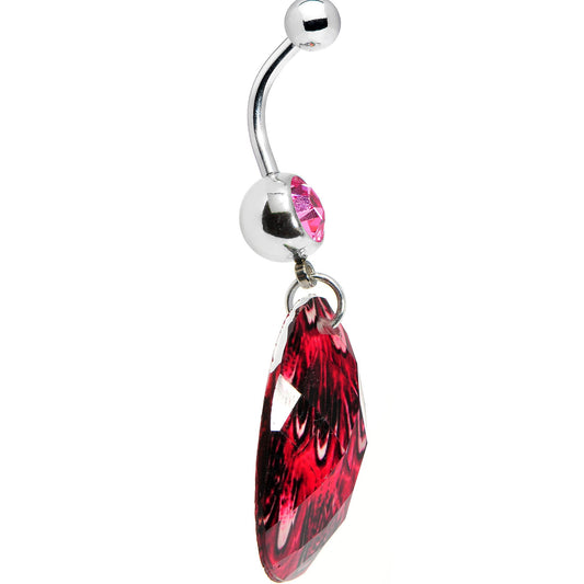 Pink Gem Paradise Feather Oval Dangle Belly Ring