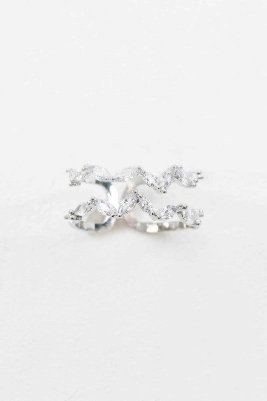Stone Double Layer Adjustable Ring | Silver