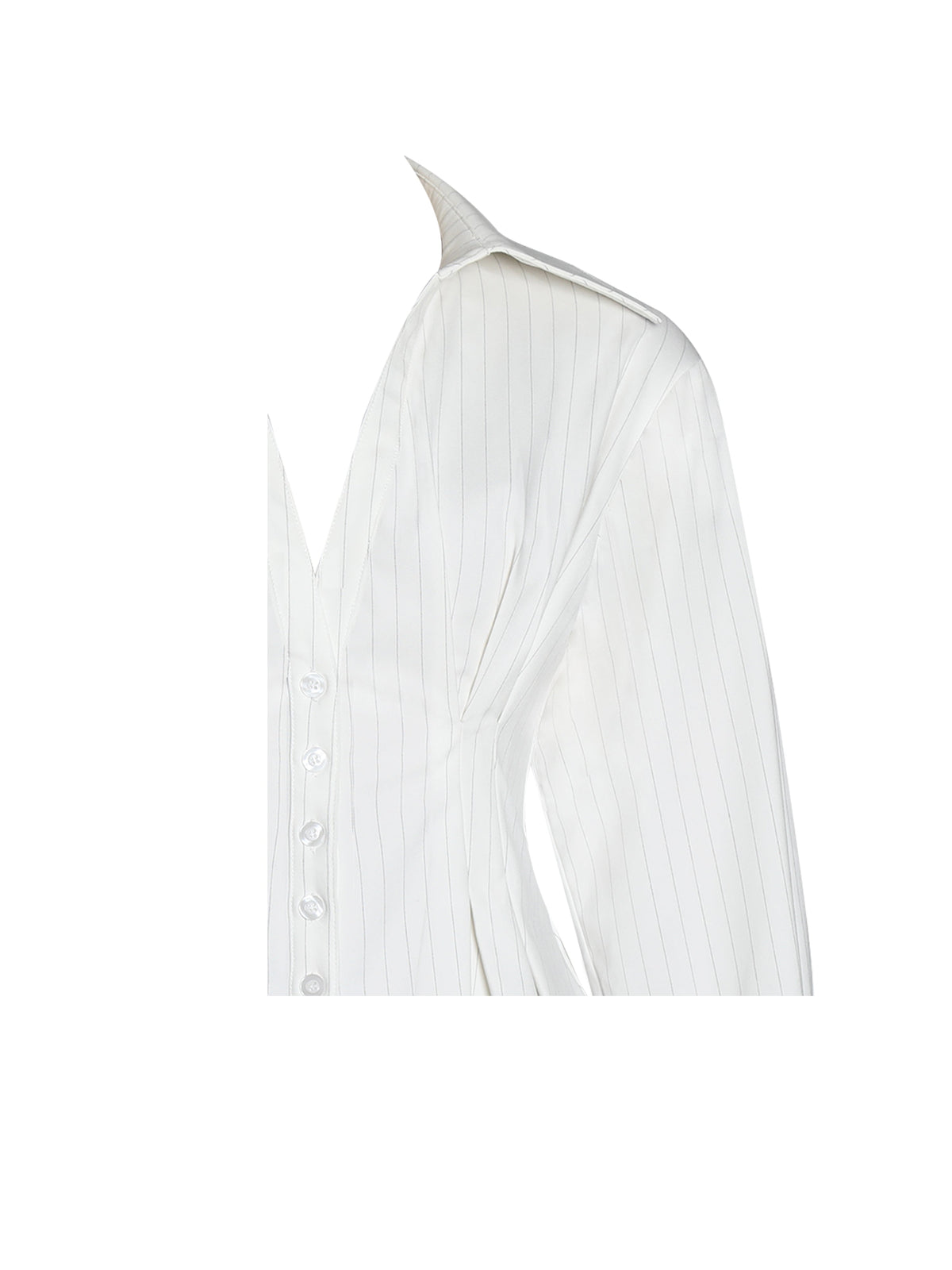 Sylvia White Pinstripe Deep V Pleated Shirt
