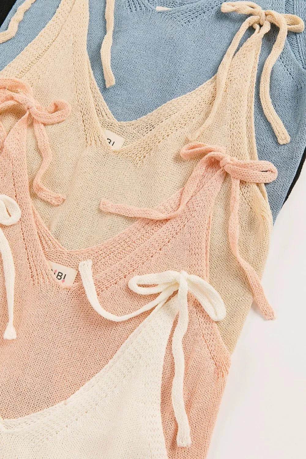 BiBi Tied Shoulder Solid Knit Top