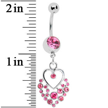 Dazzling Pink Embellished Heart Dangle Belly Ring